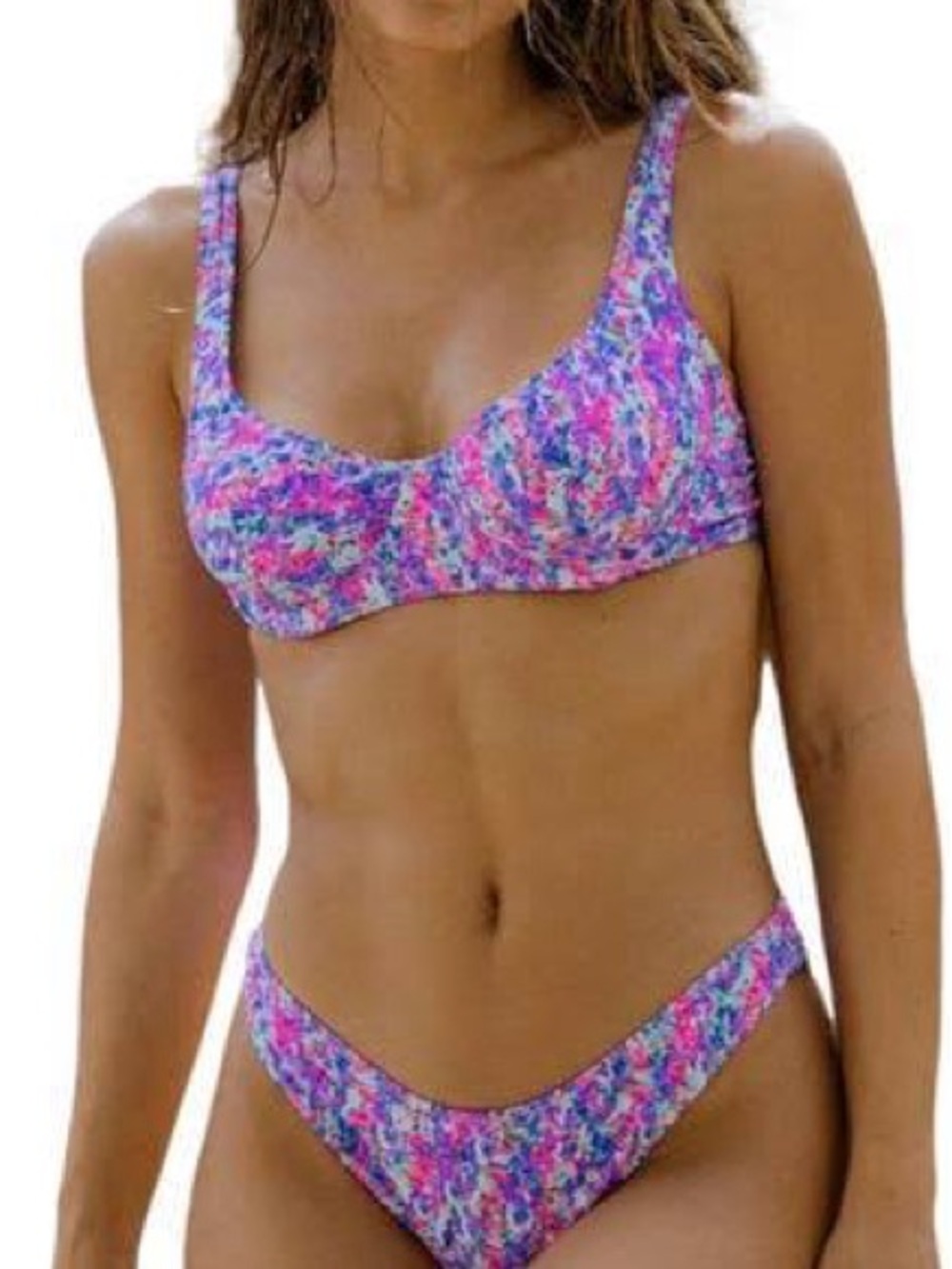 Two-Piece Floral Scoop Bikini in Pink and Purple - Women Swim med top lg bottom - Picture 2 of 6